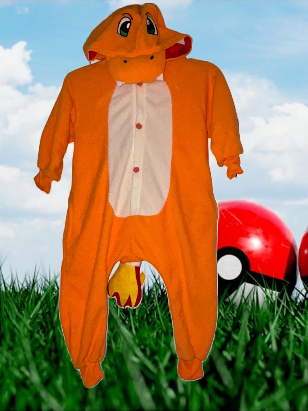 Kids Charmander Cosplay Orange Dragon One-Piece Costume Romper (85cm)